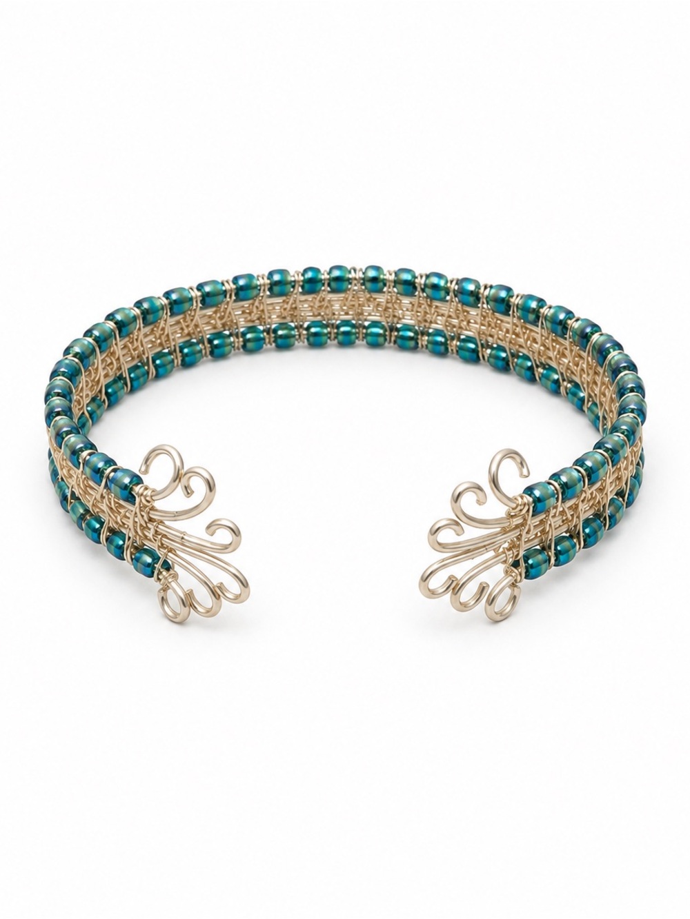 Handmade wire and bead cuff bracelet